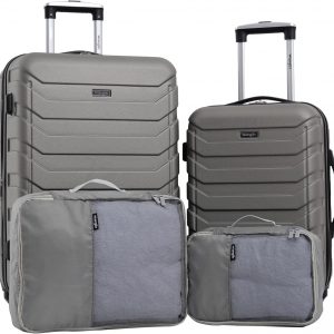 Wrangler 4 Piece Miami Luggage and Packing Cubes Set, Desert Taupe