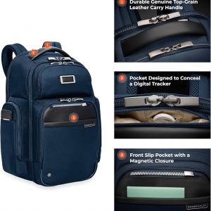 Briggs & Riley Large Cargo Backpack for Women & Men – Laptop Backpack, For Work & Travel, Spacious & Durable, Padded Straps, Fits up to 17″ Laptop – @work Collection, Navy
