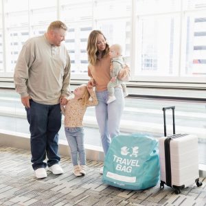 Regalo Airline Certified Travel Bag, Award Winning Brand, Durable Fabric, Univerial Gate-Check, Fits All Car Seats and Most Strollers, Turquoise,Compact Stretch Storage Pouch