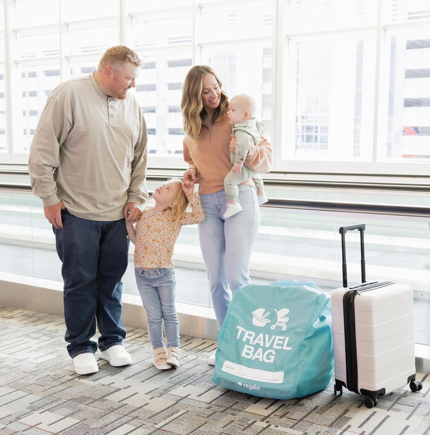 Regalo Airline Certified Travel Bag, Award Winning Brand, Durable Fabric, Univerial Gate-Check, Fits All Car Seats and Most Strollers, Turquoise,Compact Stretch Storage Pouch - Image 2