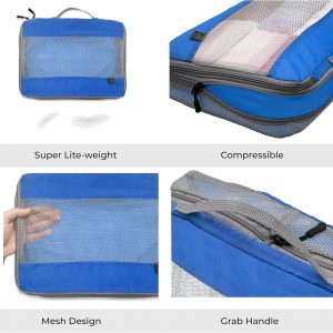Lewis N. Clark ElectroLight Expandable Compression-Packing Cube + Travel Organizer for Luggage, Suitcase or Carry On with Smart Design Grab Handle & Breathable Mesh, 2-Pack (1 Med, 1 Lrg), Dark Blue