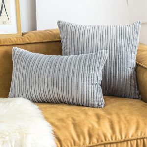 UGASA Velvet Pillow Covers Striped, Decorative Throw Cushion Case with Hidden Zipper for Home Couch/Bedroom, Soft Cozy Solid Oblong, 1 Piece (12″x20″, Light Grey)